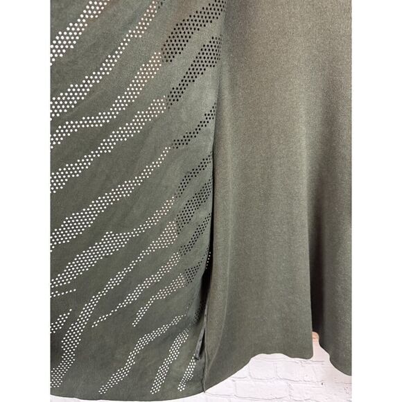 CHICO'S green khaki perforated faux suede knit open front cardigan sweater 3 XL - Picture 6 of 9